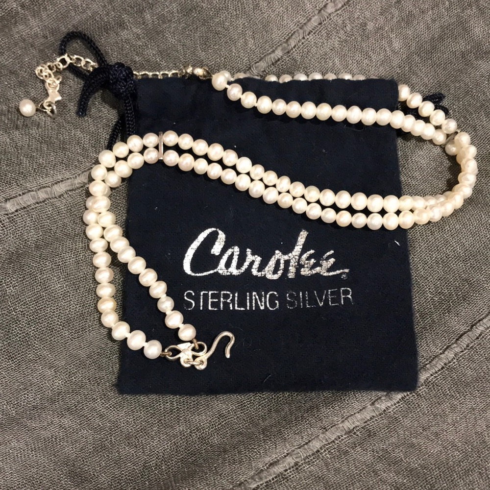 Carolee Sterling Silver and Faux Pearl Choker Necklace
